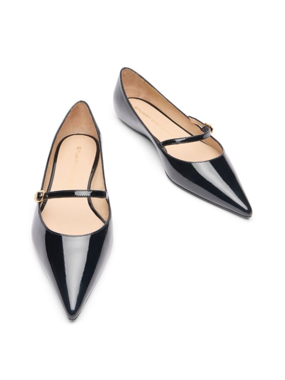 $550 STUART WEITZMAN EMILIA MARY JANE FLAT PATENT LEATHER BLACK 9.5 (PD14)